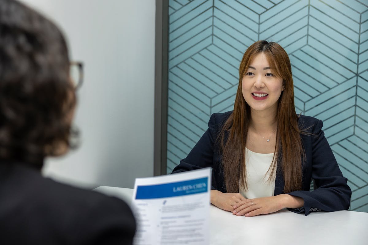 Confident professional during a structured interview