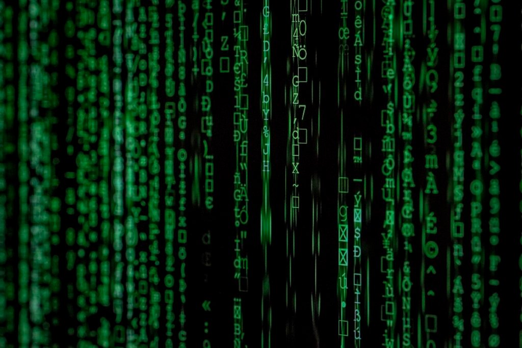 Green binary code matrix representing bit manipulation