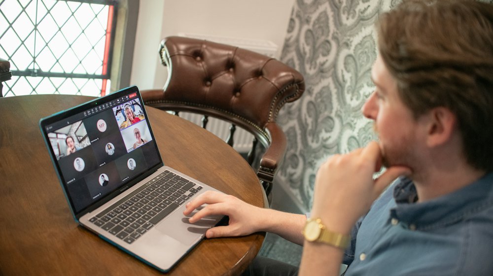 Candidate on a laptop in a video conference interview